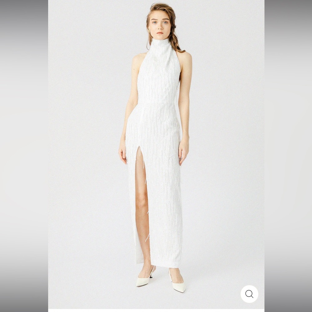 Sau Lee Bonnie Sequined Fringe Mockneck Dress